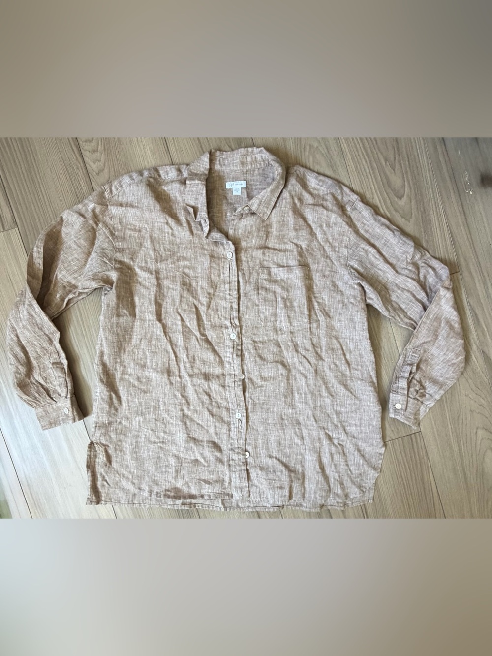 J Jill Shirt Women Medium Love 100% Linen Essential Beige Long Sleeve Preppy